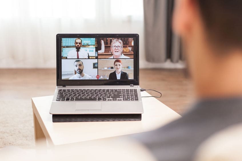 A person working from home in a video call