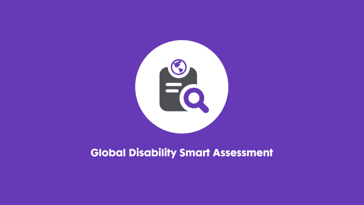 Icon representing the Global Assessment tool, showing a document with a magnifying glass on a purple background.